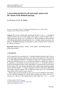 A generating function for all semi-magic squares and J.A. De Loera