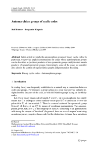 Automorphism groups of cyclic codes Rolf Bienert · Benjamin Klopsch