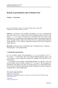 Bounds on permutation codes of distance four P. Dukes · N. Sawchuck