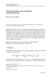 Symmetric functions, codes of partitions and the KP hierarchy S.R. Carrell