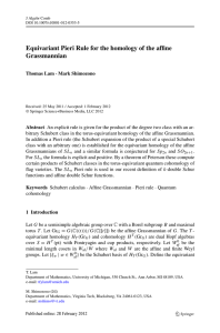 Equivariant Pieri Rule for the homology of the affine Grassmannian Thomas Lam