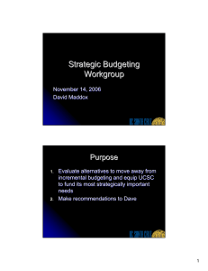 Strategic Budgeting Workgroup Purpose