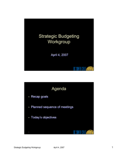 Strategic Budgeting Workgroup Agenda April 4, 2007