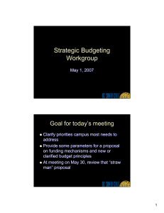 Strategic Budgeting Workgroup Goal for today’s meeting