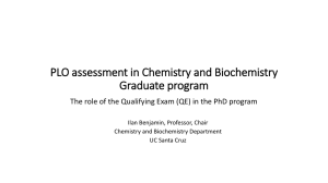 PLO assessment in Chemistry and Biochemistry Graduate program Ilan Benjamin, Professor, Chair