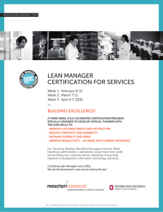 LEAN MANAGER CERTIFICATION FOR SERVICES – BUILDING EXCELLENCE!