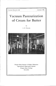 of Cream for Butter Vacuum Pasteurization Oregon State System of Higher Education