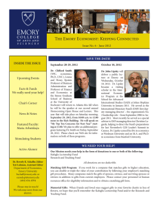 The Emory Economist: Keeping Connected SAVE THE DATE! Upcoming Events