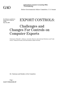GAO EXPORT CONTROLS: Challenges and