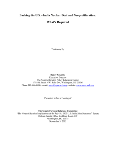 Backing the U.S. - India Nuclear Deal and Nonproliferation:  What’s Required