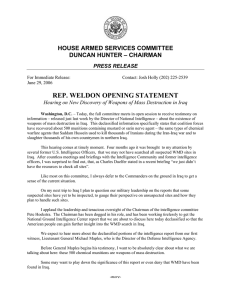 REP. WELDON OPENING STATEMENT HOUSE ARMED SERVICES COMMITTEE DUNCAN HUNTER – CHAIRMAN