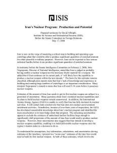 Iran’s Nuclear Program:  Production and Potential