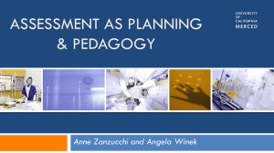 ASSESSMENT AS PLANNING &amp; PEDAGOGY Anne Zanzucchi and Angela Winek