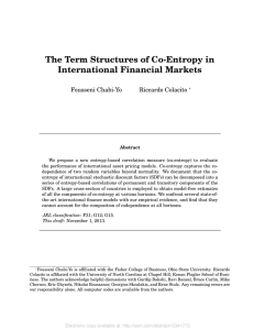 The Term Structures of Co-Entropy in International Financial Markets Fousseni Chabi-Yo Riccardo Colacito