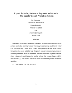 Export Subsidies, Balance of Payments and Growth