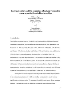 Communication and the extraction of natural renewable resources with threshold externalities