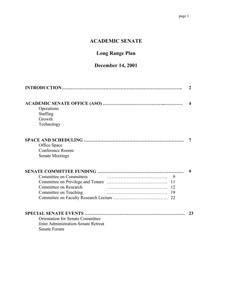 ACADEMIC SENATE Long Range Plan December 14 2001