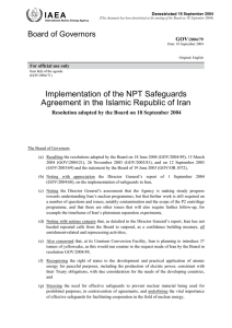 Implementation of the NPT Safeguards Board of Governors GOV