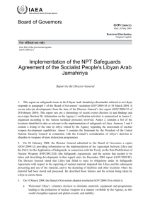 Implementation of the NPT Safeguards Jamahiriya Board of Governors