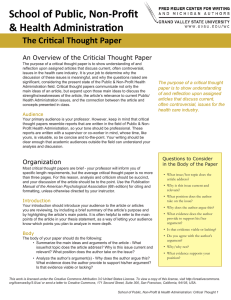 School of Public, Non-Profit &amp; Health Administration  The Critical Thought Paper