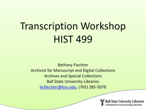 Transcription Workshop HIST 499