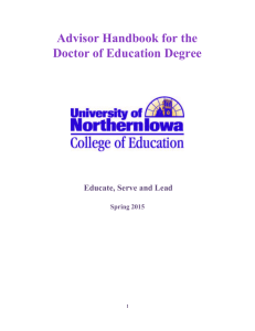Advisor Handbook for the  Doctor of Education Degree   Educate, Serve and Lead  Spring 2015 
