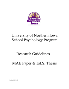 University of Northern Iowa School Psychology Program Research Guidelines –
