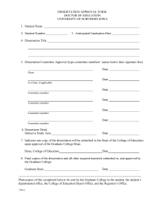 DISSERTATION APPROVAL FORM DOCTOR OF EDUCATION UNIVERSITY OF NORTHERN IOWA