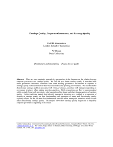 Earnings Quality, Corporate Governance, and Earnings Quality Vasiliki Athanasakou