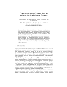 Property Grammar Parsing Seen as a Constraint Optimization Problem Willy Lesaint