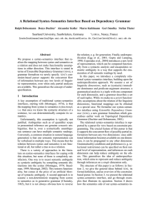 A Relational Syntax-Semantics Interface Based on Dependency Grammar , Nancy, France Abstract
