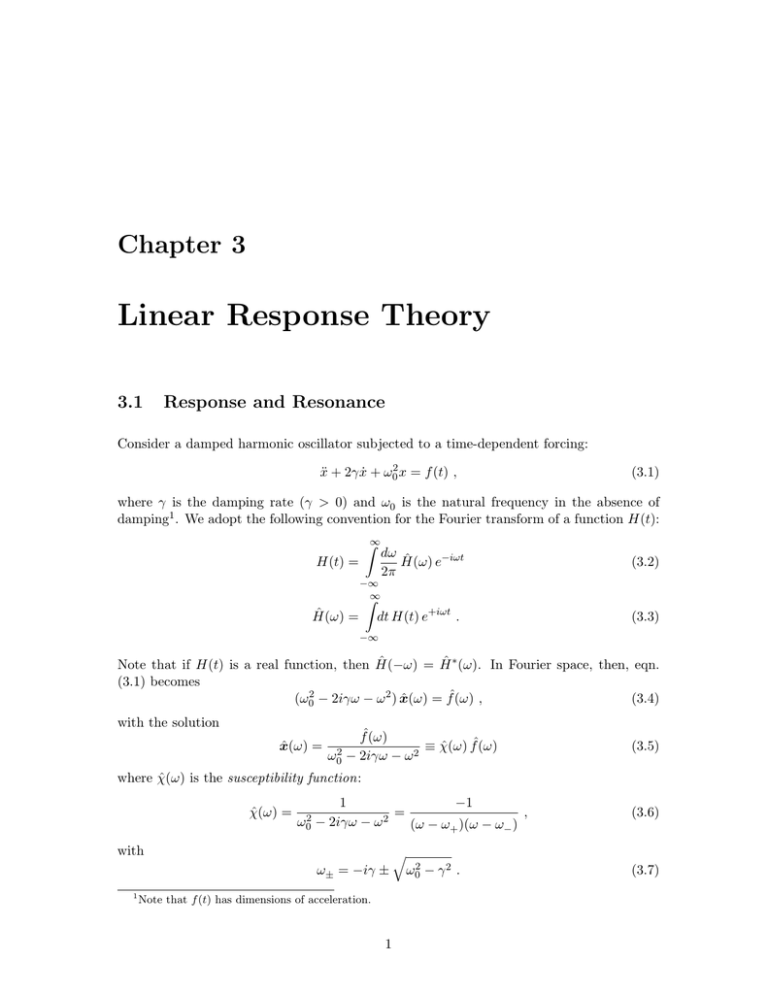 Linear Response Theory Chapter 3 3 1 Response And Resonance