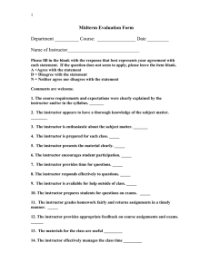 Midterm Evaluation Form  Department __________ Course:  ________________ Date _________