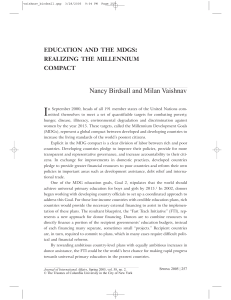 I : Nancy Birdsall and Milan Vaishnav EDUCATION AND THE MDGS
