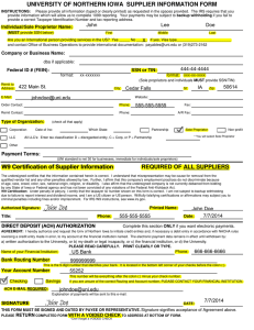 UNIVERSITY OF NORTHERN IOWA  SUPPLIER INFORMATION FORM