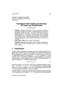 Topological Field Theories and formulae of Casson and Meng{Taubes S K Donaldson