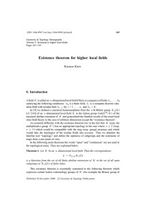 Existence theorem for higher local fields Kazuya Kato 0. Introduction