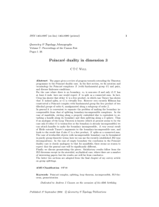 Poincar´ e duality in dimension 3 Geometry &amp; Topology Monographs