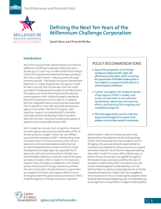 Defining the Next Ten Years of the Millennium Challenge Corporation POLICY	RECOMMENDATIONS