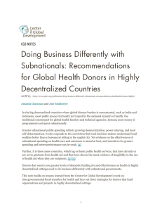 Doing Business Differently with Subnationals: Recommendations for Global Health Donors in Highly