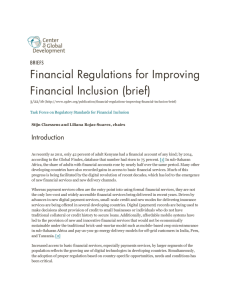 Financial Regulations for Improving Financial Inclusion (brief) Introduction BRIEFS