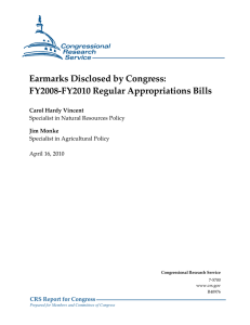 Earmarks Disclosed by Congress: FY2008-FY2010 Regular Appropriations Bills CRS Report for Congress