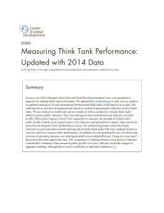 Measuring Think Tank Performance: Updated with 2014 Data Summary ESSAYS