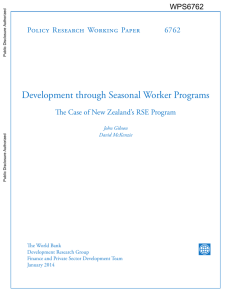 Development through Seasonal Worker Programs Policy Research Working Paper 6762