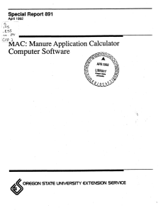 I Computer Software MAC: Manure Application Calculator Special Report 891