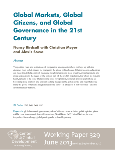 Global Markets, Global Citizens, and Global Governance in the 21st Century