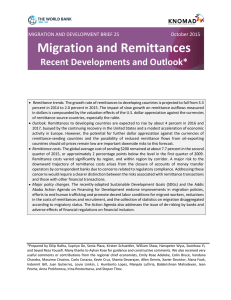 Migration and Remittances Recent Developments and Outlook*  MIGRATION AND DEVELOPMENT BRIEF 25