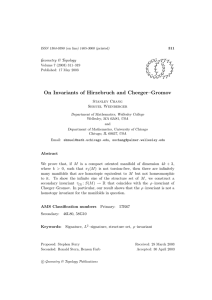 On Invariants of Hirzebruch and Cheeger–Gromov Geometry &amp; Topology Stanley Chang Shmuel Weinberger