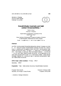 Ozsv ath{Szab o invariants and tight contact three{manifolds, I