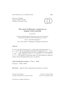 The proof of Birman’s conjecture on singular braid monoids Geometry &amp; Topology G